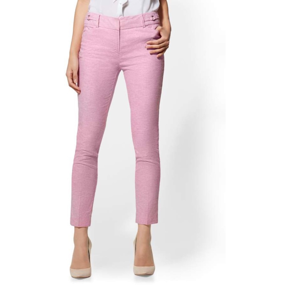 Pink Stretch Linen Ankle Pants